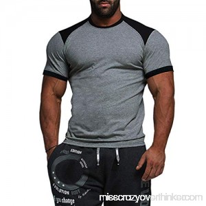 Summer Mens Color Block Round Neck Short Sleeve T-Shirt Fitness Tops Gray B07QGDM36N